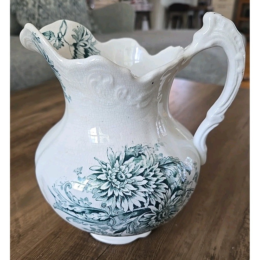 Antique Buffalo Pottery Semi-Vitreous Chrysanthemum Water Jug Pitcher 7.5"Height